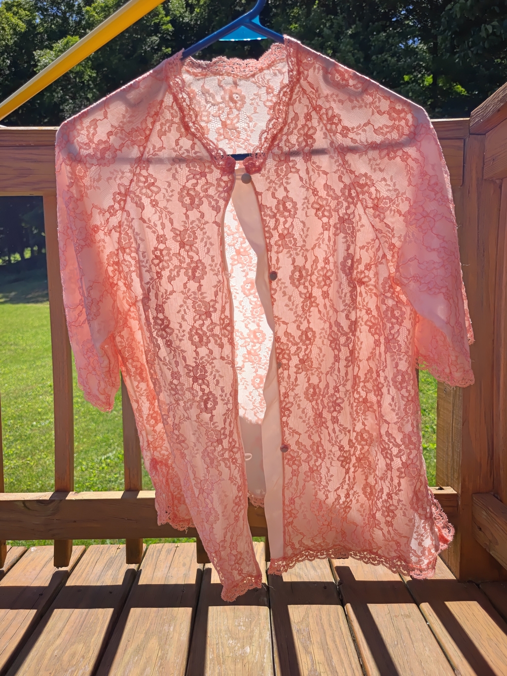 Sheer Pink Romantic Lace Bed Jacket